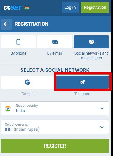 1xBet registration using Telegram