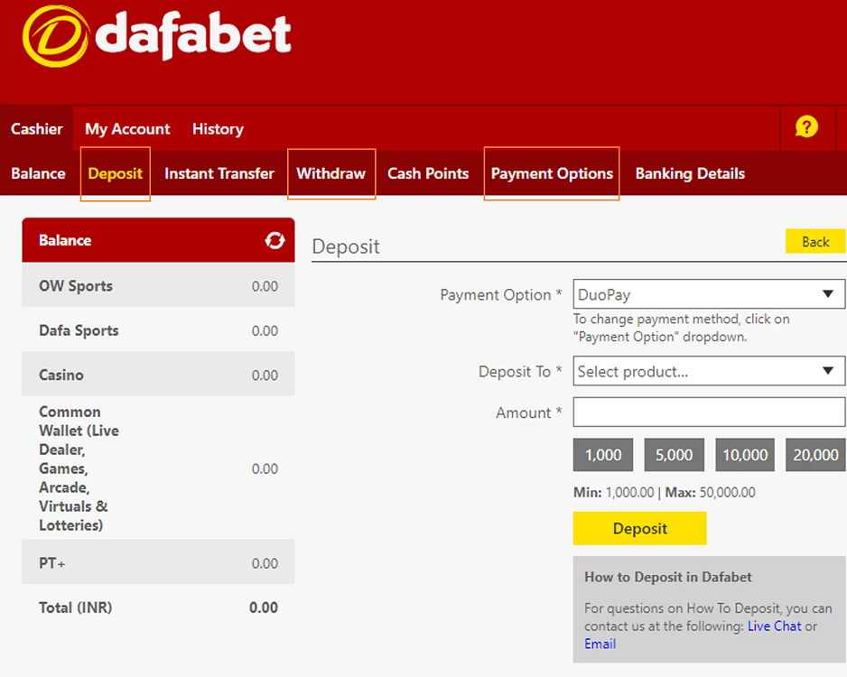 Dafabet personal account panel