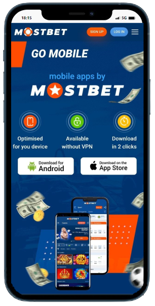 A smartphone displaying Mostbet site with casino's mobile apps