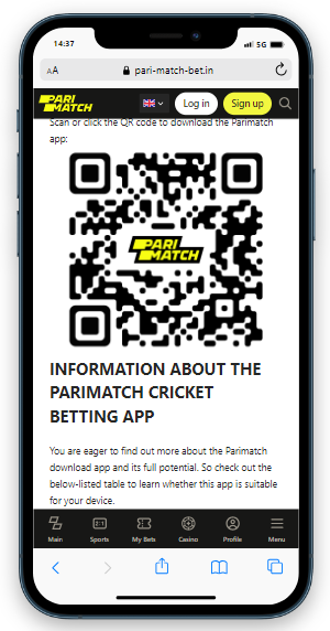 QR code for downloading the Parimatch app on a mobile device