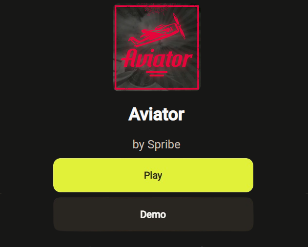 Aviator game logo by Spribe, featuring options to 'Play' or try the 'Demo'
